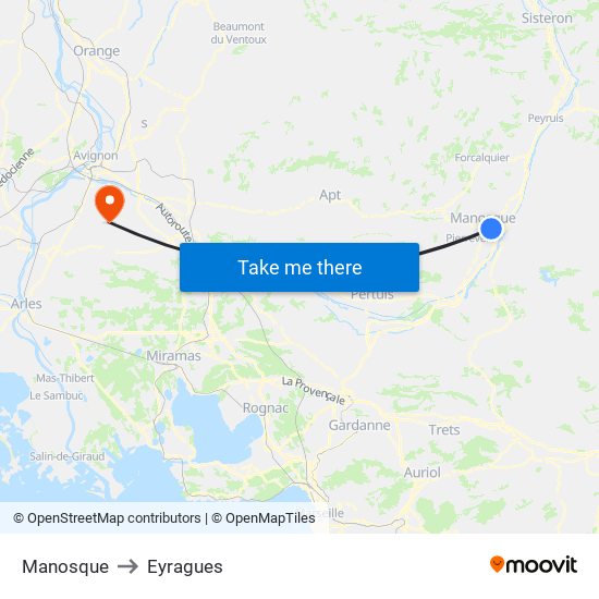 Manosque to Eyragues map
