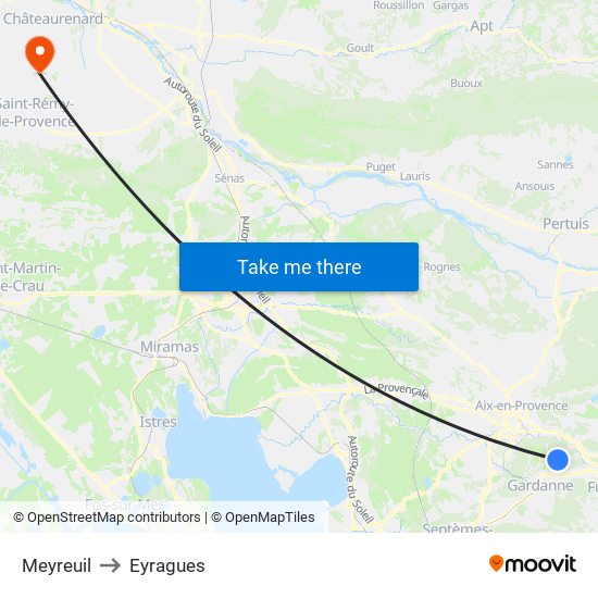 Meyreuil to Eyragues map