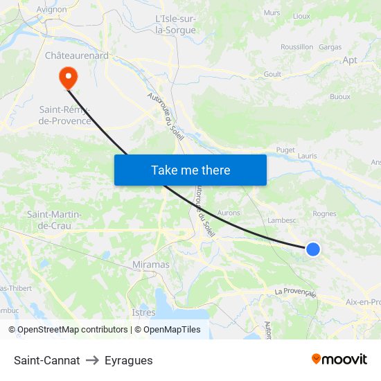 Saint-Cannat to Eyragues map