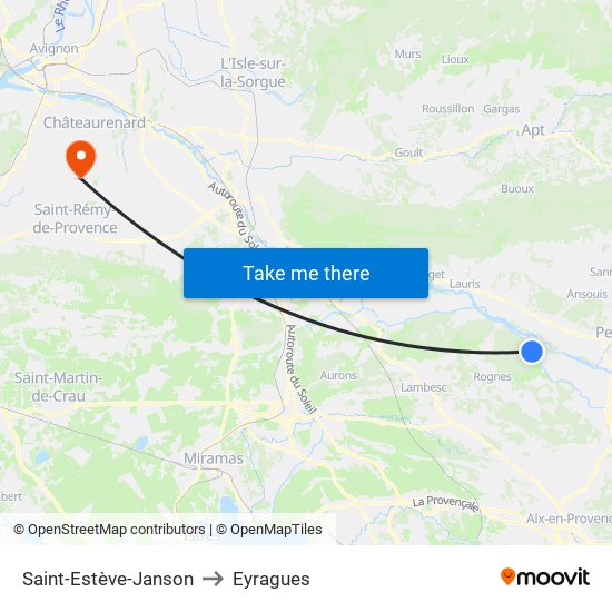 Saint-Estève-Janson to Eyragues map