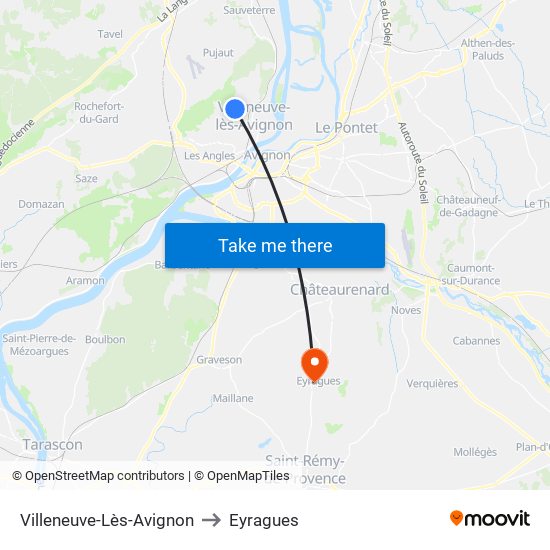 Villeneuve-Lès-Avignon to Eyragues map