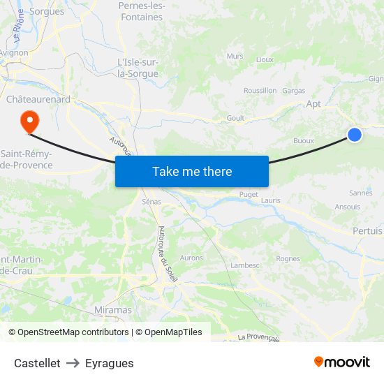 Castellet to Eyragues map