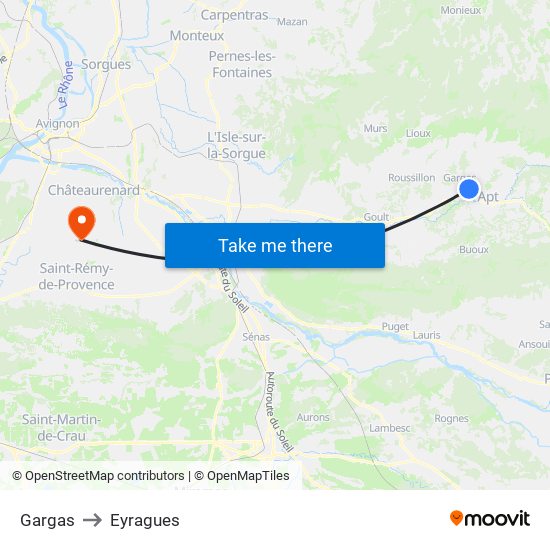 Gargas to Eyragues map