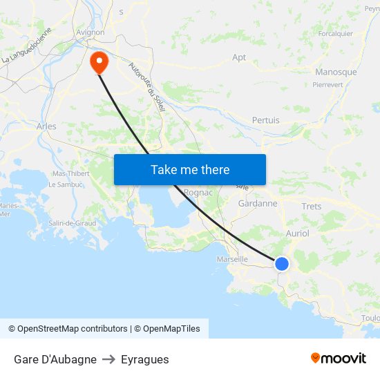 Gare D'Aubagne to Eyragues map