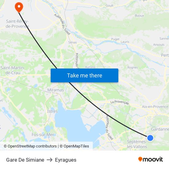 Gare De Simiane to Eyragues map