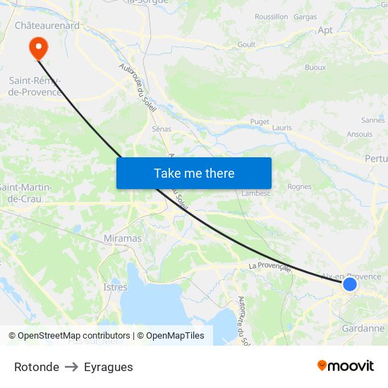 Rotonde to Eyragues map