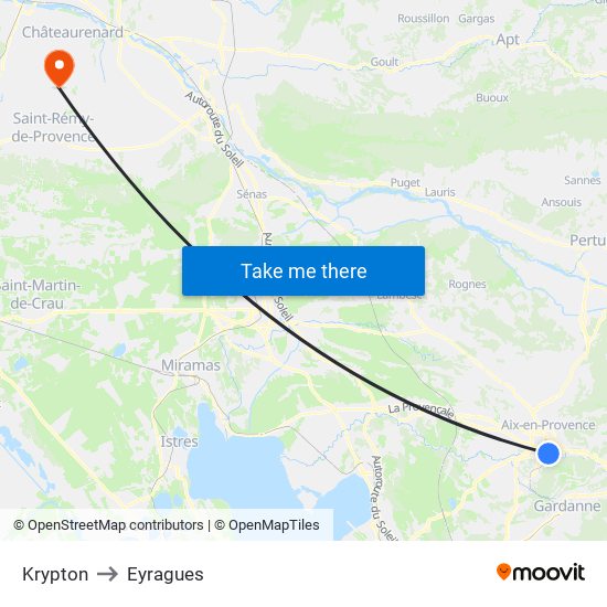 Krypton to Eyragues map