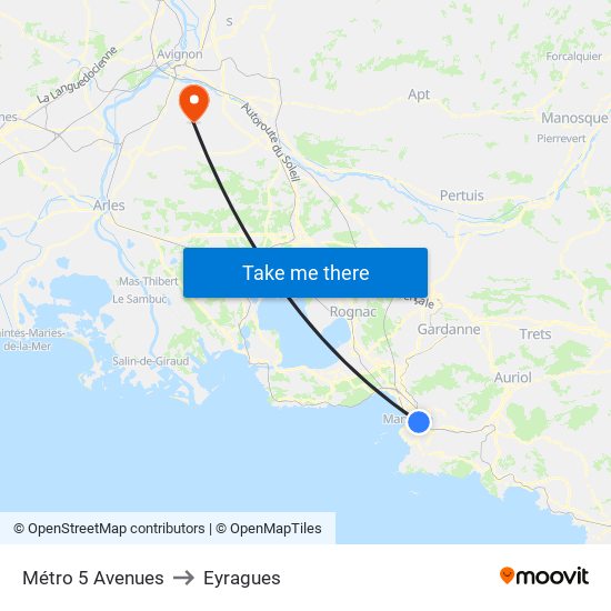 Métro 5 Avenues to Eyragues map