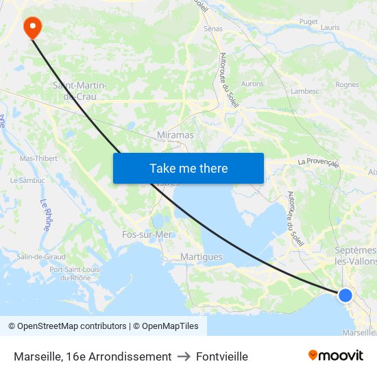 Marseille, 16e Arrondissement to Fontvieille map