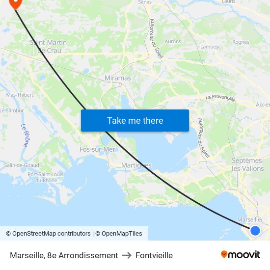 Marseille, 8e Arrondissement to Fontvieille map