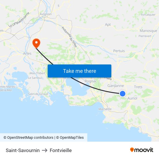 Saint-Savournin to Fontvieille map