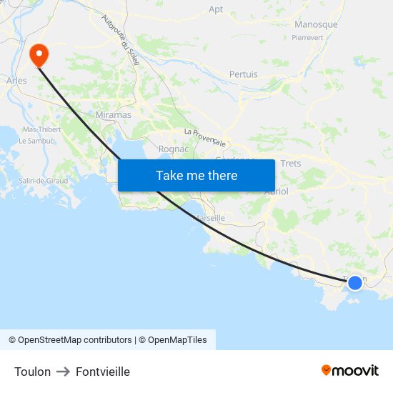 Toulon to Fontvieille map