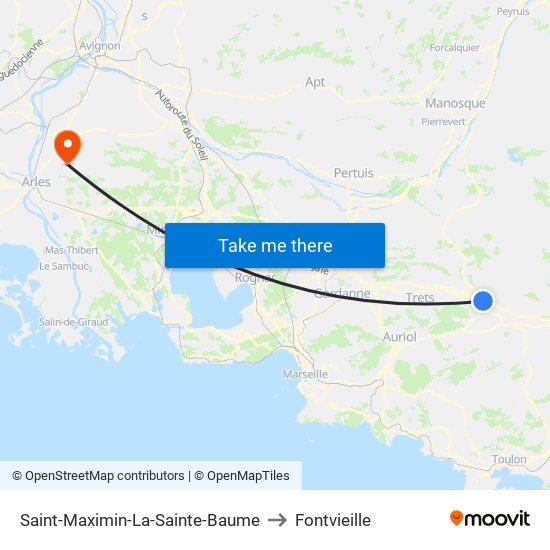 Saint-Maximin-La-Sainte-Baume to Fontvieille map