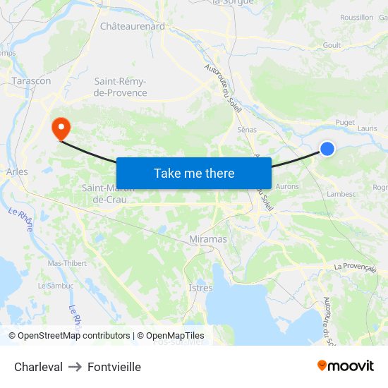 Charleval to Fontvieille map