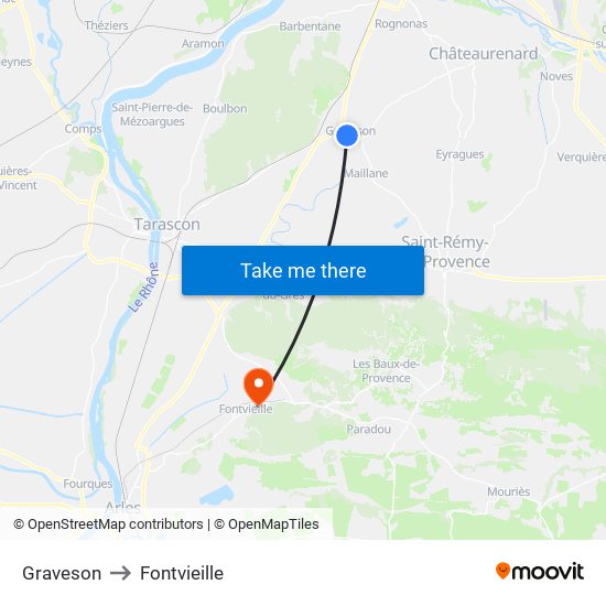 Graveson to Fontvieille map