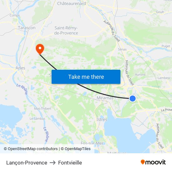 Lançon-Provence to Fontvieille map