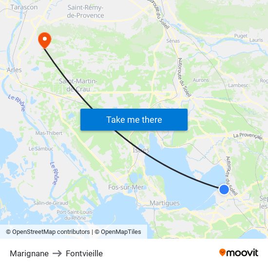 Marignane to Fontvieille map
