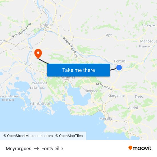 Meyrargues to Fontvieille map