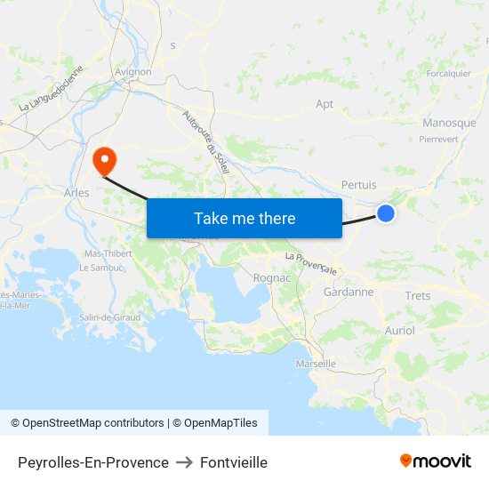 Peyrolles-En-Provence to Fontvieille map