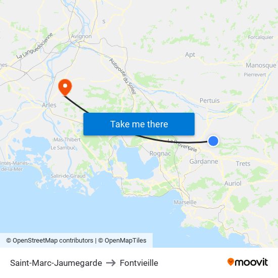 Saint-Marc-Jaumegarde to Fontvieille map