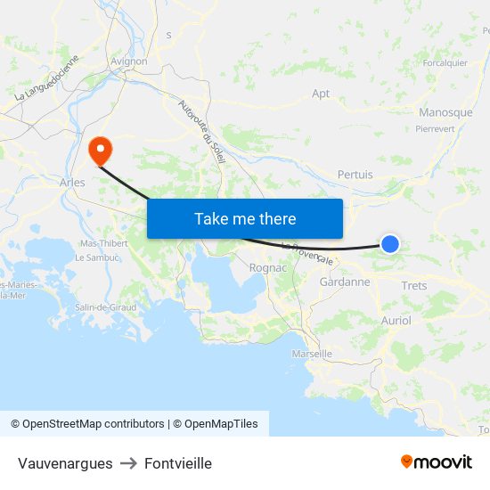 Vauvenargues to Fontvieille map