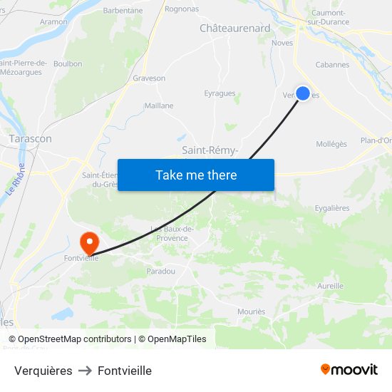 Verquières to Fontvieille map