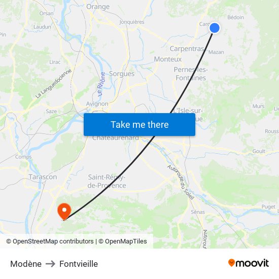 Modène to Fontvieille map