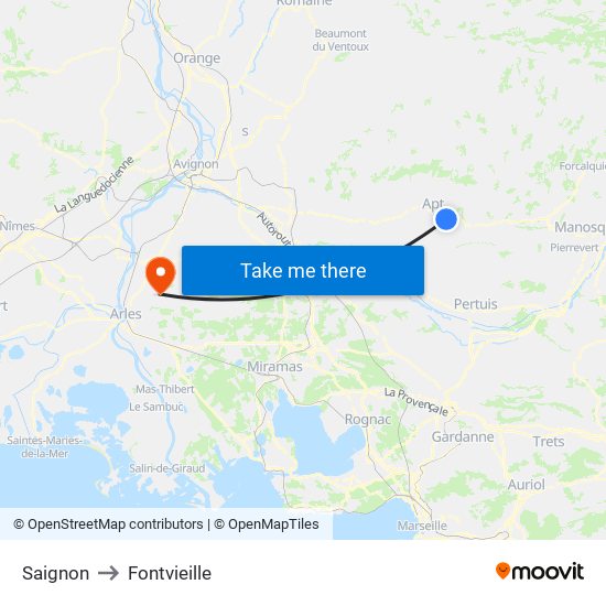 Saignon to Fontvieille map