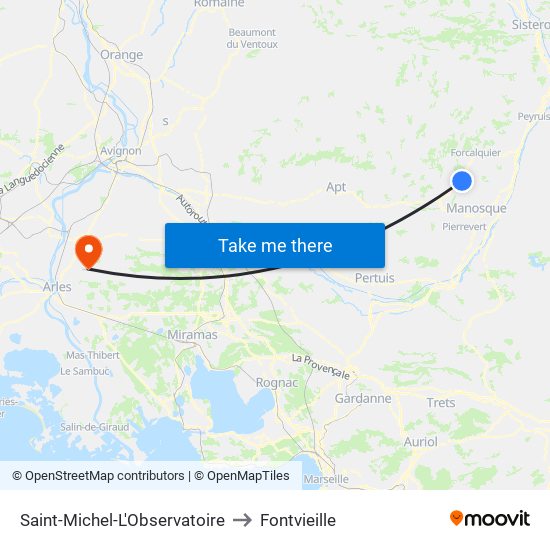 Saint-Michel-L'Observatoire to Fontvieille map