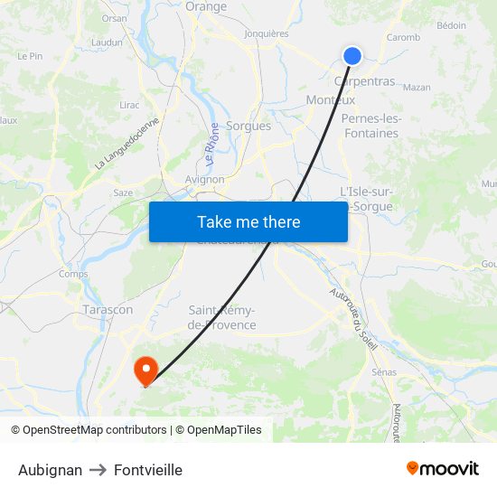 Aubignan to Fontvieille map