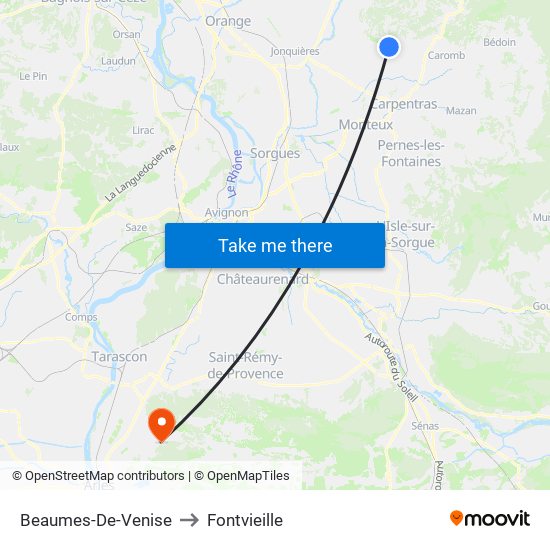 Beaumes-De-Venise to Fontvieille map