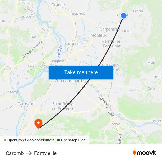 Caromb to Fontvieille map