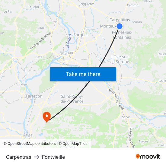 Carpentras to Fontvieille map