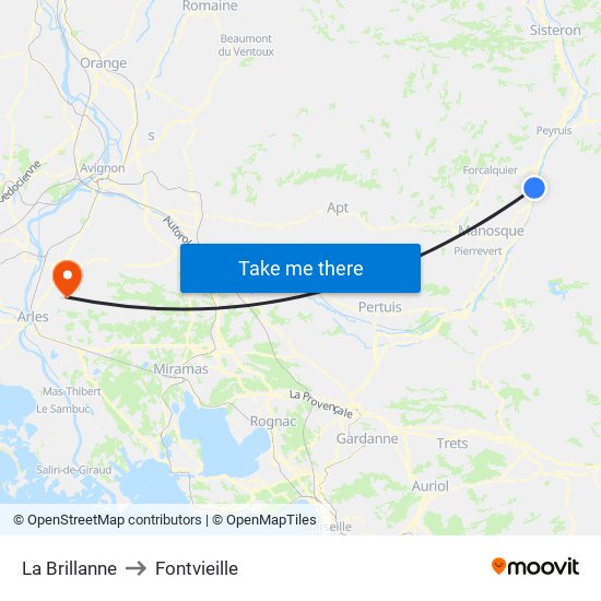 La Brillanne to Fontvieille map