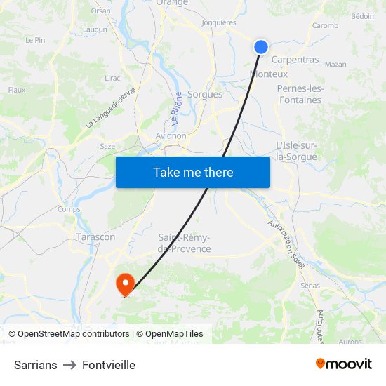 Sarrians to Fontvieille map