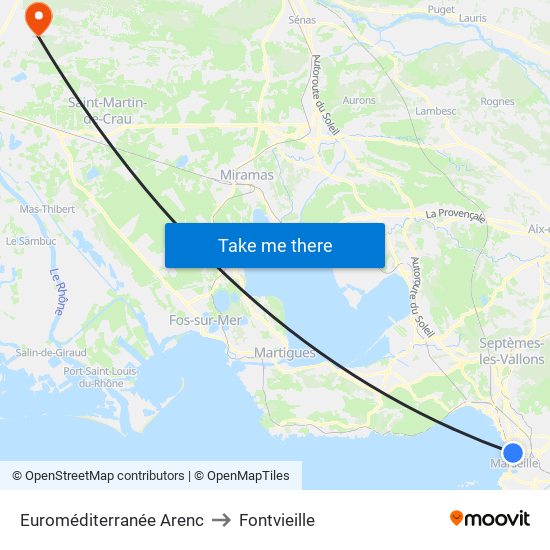 Euroméditerranée Arenc to Fontvieille map