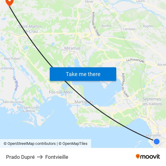 Prado Dupré to Fontvieille map