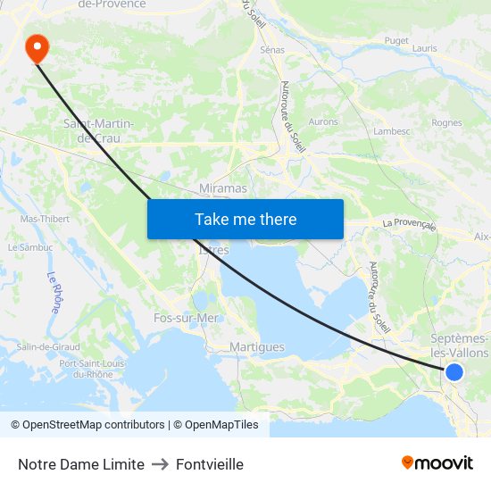 Notre Dame Limite to Fontvieille map