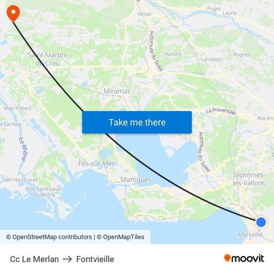 Cc Le Merlan to Fontvieille map