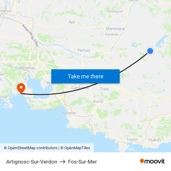 Artignosc-Sur-Verdon to Fos-Sur-Mer map
