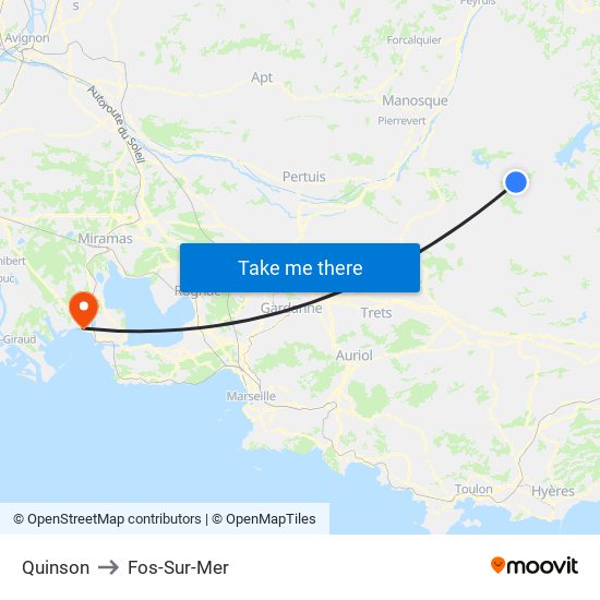 Quinson to Fos-Sur-Mer map