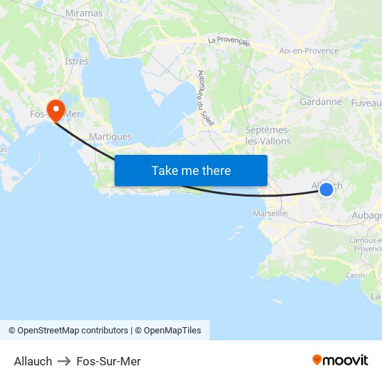 Allauch to Fos-Sur-Mer map