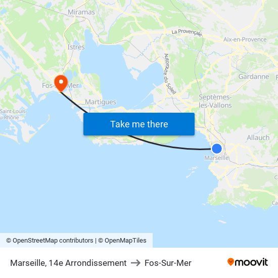 Marseille, 14e Arrondissement to Fos-Sur-Mer map