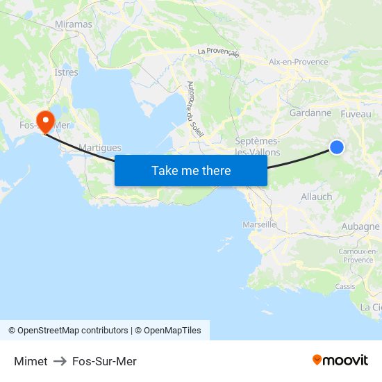 Mimet to Fos-Sur-Mer map