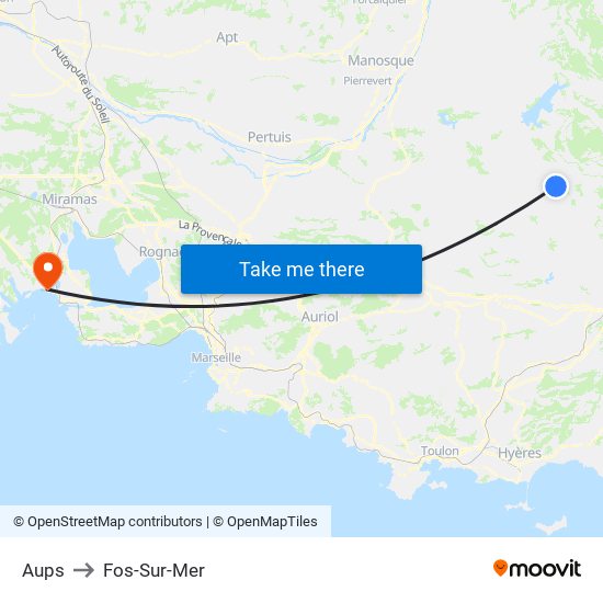 Aups to Fos-Sur-Mer map