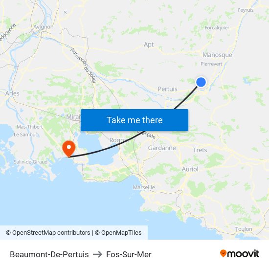 Beaumont-De-Pertuis to Fos-Sur-Mer map