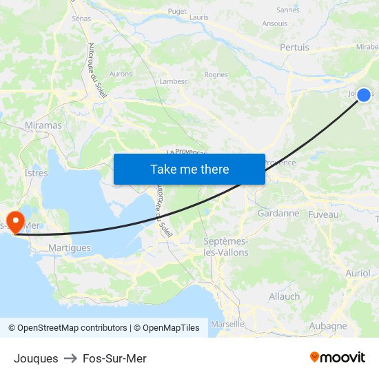 Jouques to Fos-Sur-Mer map