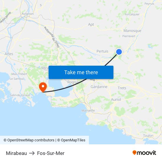 Mirabeau to Fos-Sur-Mer map