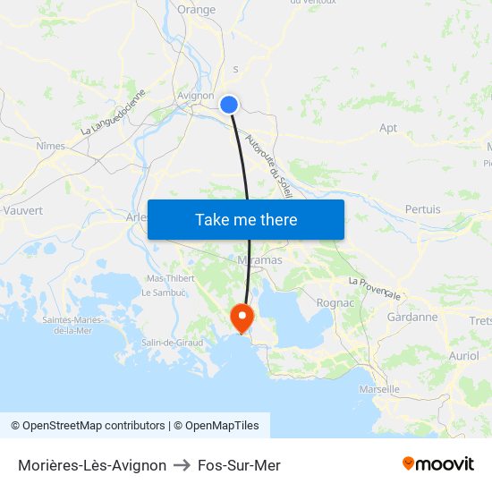 Morières-Lès-Avignon to Fos-Sur-Mer map