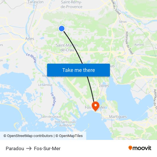 Paradou to Fos-Sur-Mer map